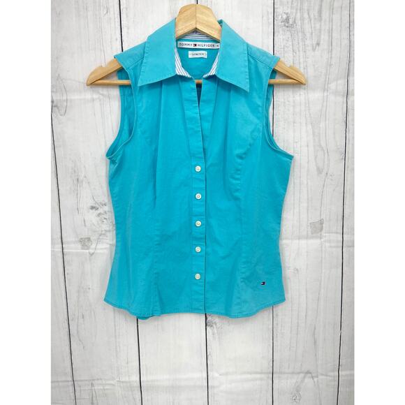 Tommy Hilfiger Tops - Tommy Hilfiger SZ 6 VINTAGE Y2K Blue Stretch Sleeveless Button Up Top Blouse